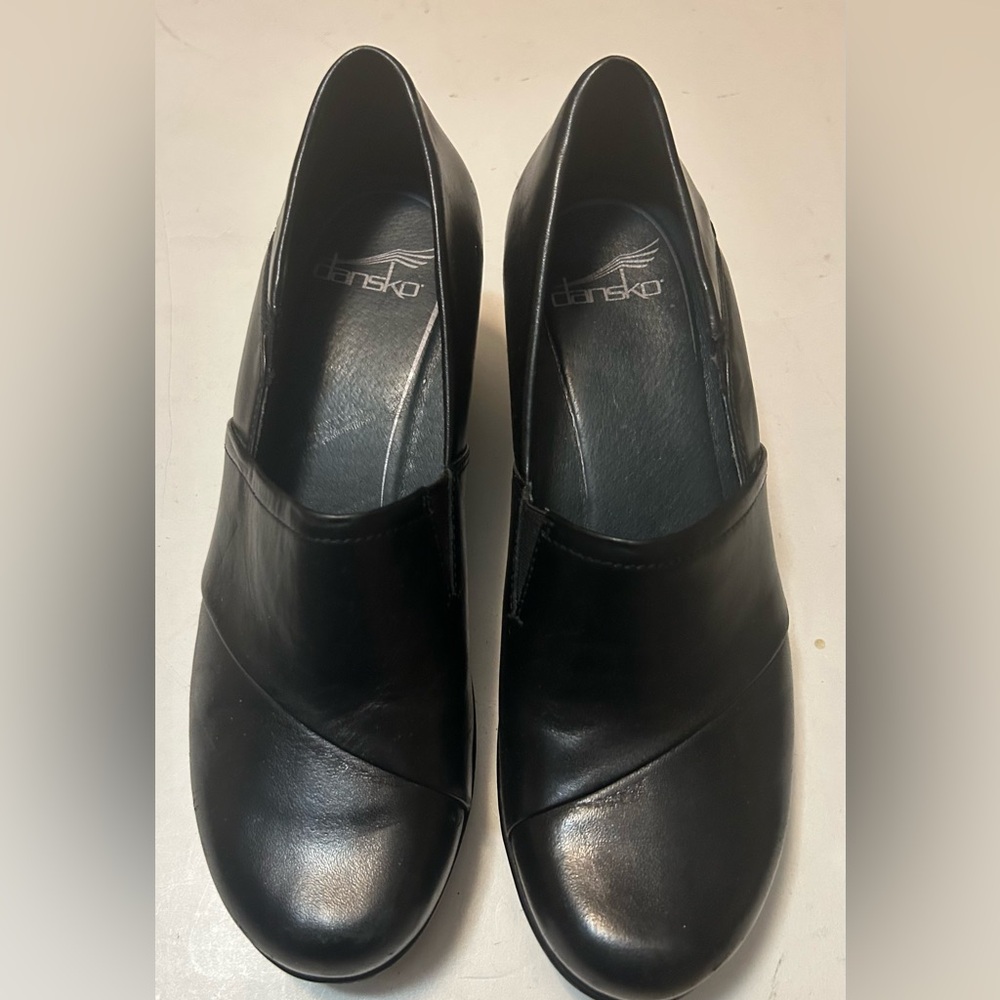 Dansko Black Leather Slip-On Clog Mules